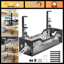Under Desk Cable Management Tray - Metal Mesh, Clamp Mount, 2 Holes, Cord Organi picture