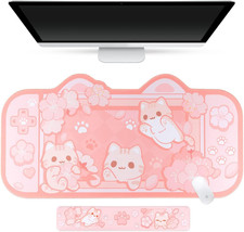 Sakura Cat Desk Pad | NS Switch Keyboard Laptop Gaming Setup Accessories Mat Lar picture