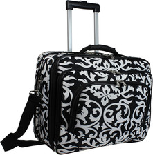 Rolling 17-Inch Laptop Briefcase Computer Case - Black Trim Damask picture