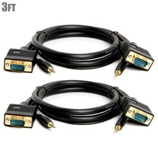 2x 3ft SVGA VGA 15Pin Male to Male M/M PC Monitor Cable HD TV w/ 3.5mm Audio picture