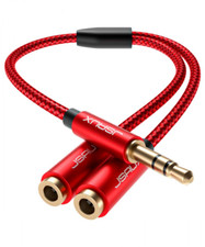 JSAUX Headphone Splitter, Audio Splitter 3.5mm Male TRS to 2 Dual 0.9ft, Red picture