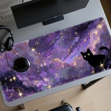 2D Flat Large Gaming Mouse Pad | Black Cat Design - Large Anime Mouse Mat for picture