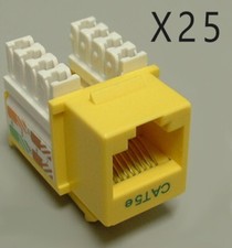 25 Pack Lot - CAT5e Keystone RJ45 110 Punch Down Keystone Snap-In Jack - Yellow picture