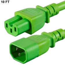 10FT Power Extension Cord Cable IEC 320 C14 to C15 SJT 14AWG 15A PDU UPS Green picture