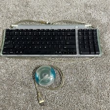 VTG Apple USB Keyboard M2452 (1999) green & G3 Hockey Puck Mouse Teal Works picture