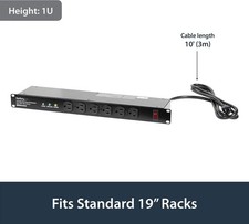 16-Outlet Horizontal 1U Rack Mount PDU Power StripSurge Protect 6' Cord 120V/15A picture
