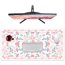 Pink Desk Matt for Desktop 15.7 x 31.5 x 0.06 Inch Floral Mouse Pad Cute Pink... picture