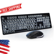 Large Print Backlit Wireless Keyboard and Mouse, 2.4G Full Size Keyboard and Mou picture