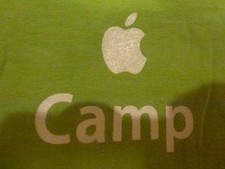 APPLE CAMP T-SHIRT Green MD tee logo trees AMERICAN APPAREL Youth Medium M Child picture