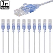 10x 7FT CAT6A RJ45 Ethernet LAN Network Patch Cable Slim Cord 10G 30AWG White picture