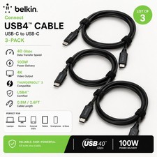 Lot of 3 Belkin Connect USB4 USB-C Cables 0.8M 100W 40Gbps Thunderbolt 3  picture