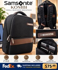 Samsonite Kombi Backpack Fits 14 in Laptop Nylon Padded Solid Black/Brown picture