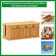 Elegant Handwoven Faux Rattan Cable Management Box with Scalloped Lid - 11