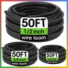 Split Wire Loom Tubing 1/4 1/2 3/8 Inch 50 ft Black Cable Sleeve Conduit picture