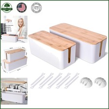 2-Pack Wooden Style Cable Management Box for Organizing TV and Computer Wires picture