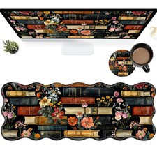 SROJDHFJB Flowers Bookshelves Large Gaming Mouse Pad Plus Coaster, 31.5 x 11.8 picture