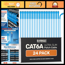 Ultra Slim Cat6a Ethernet Patch Cables 0.5ft - 24-Pack, Blue, High-Speed Network picture