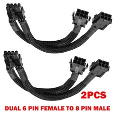2Pack Dual 6 Pin Female to 8 Pin Male GPU Adapter Cable Braided Sleeved 20cm HOT picture