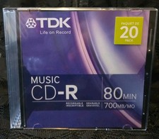 TDK Blank Music CD-R 20 Pack 80 Minutes 700MB/MO NEW OLD STOCK picture
