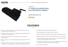 Havis C-MD-112 11″ Slide Out Locking Swing Arm w/ Motion Adapter & Hardware Kit picture