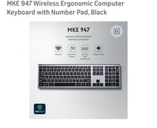 MKE 947 Wireless Ergonomic Computer Keyboard with Number Pad, Black picture