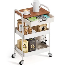 Rolling Cart 3 Tier Metal Utility Storage Drawer Locking Wheels White TOOLF Desk picture