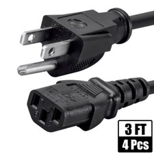 4 Pcs 3FT Power Cord Cable NEMA 5-15P to IEC320 C13 AC Plug US 3-Prong 18AWG 10A picture