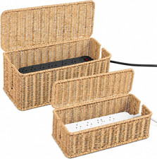 Cable Management Box Set of 2 Sizes, Handmade Rattan Cable Organizer with 2 Open picture