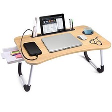Slendor Lap Desk with Tablet Slot, Foldable Laptop Table with Storage Drawer for picture