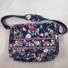 Vera Bradley Ribbons Laptop Messenger Bag Navy Floral Quilted Crossbody Retired picture