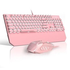 Retro Pink Typewriter-Style Keyboard and Mouse Combo, Cute Light Up Wired Mec... picture