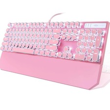Camiysn Typewriter Style Mechanical Gaming Keyboard, Pink Retro Punk Gaming K... picture