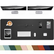 Large PU Leather Desk Mat Pad Protector Mouse Pad Blotter Black 48x17 Inch picture