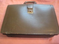 Brief Case Accordion Style Army Green Distressed 1950s Cowhide Wear Best USA picture