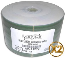 100-Pak MAM-A (Mitsui) DIGITAL-AUDIO White Inkjet Hub Printable CD-R's, #11272 picture