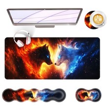 4 PCS Large Keyboard Mouse Pad Set 31.5x11.8 Inch Memory Foam Cool Wolves Pad picture