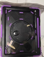 Purple/Black Rugged Rotating Tablet Case Cover w/ Integrated Stand picture