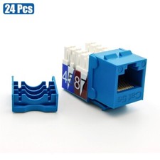 24 Pcs Cat5E RJ45 Ethernet LAN Network Keystone Jack 110 Punch Down Snap-in Blue picture