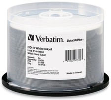 50-Pak 25GB Verbatim 6X =WHITE INKJET HUB PRINTABLE= BLU-RAY BD-R's, #97339 picture