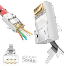 30 PCS Shielded RJ45 Cat6A Cat7 Pass Through Connectors 3 Prong 8P8C 50U picture