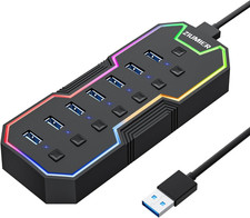 USB Hub 7 Port RGB LED Strip USB Splitter for Laptop Gaming Data Transfer picture