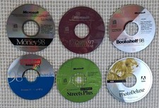 Vintage Microsoft 98 Adobe Quicken Software Disc Lot Bookshelf Encarta Money picture