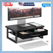 Ekisemio 2-Tier Monitor Stand with Fabric Drawer Wood and Metal Desk Organizer picture
