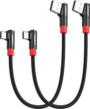 SUNGUY Right Angle USB C to A Cable 2Pack [1FT/0.3m] 18W Short 90 1FT, Black  picture