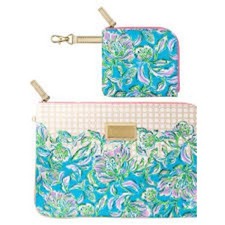 Lilly Pulitzer Tech Pouch Set Chick Magnet Blue Floral Laptop Sleeve NWT 12.75x9 picture