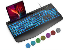 SABLUTE Large Print Backlit Computer Keyboards, Wired Lighted USB Keyboards with picture