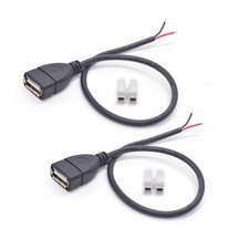 ELNONE 2PCS USB Female Pigtail 2 Wire,0.3M/1Ft 20AWG 0.3 meters, Black picture