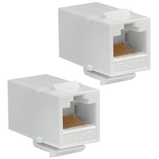 2x Cat5e RJ45 Network Ethernet Keystone Jack Inline Coupler Insert Snap In White picture