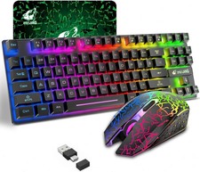 FREEWOLF T87 Wireless Gaming Keyboard & Mouse Combo 87-Key Rainbow Backlit picture