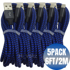 5 Pack Bulk Braided USB Cable 6Ft Lot For iPhone Charger iPad Fast Charging Cord picture